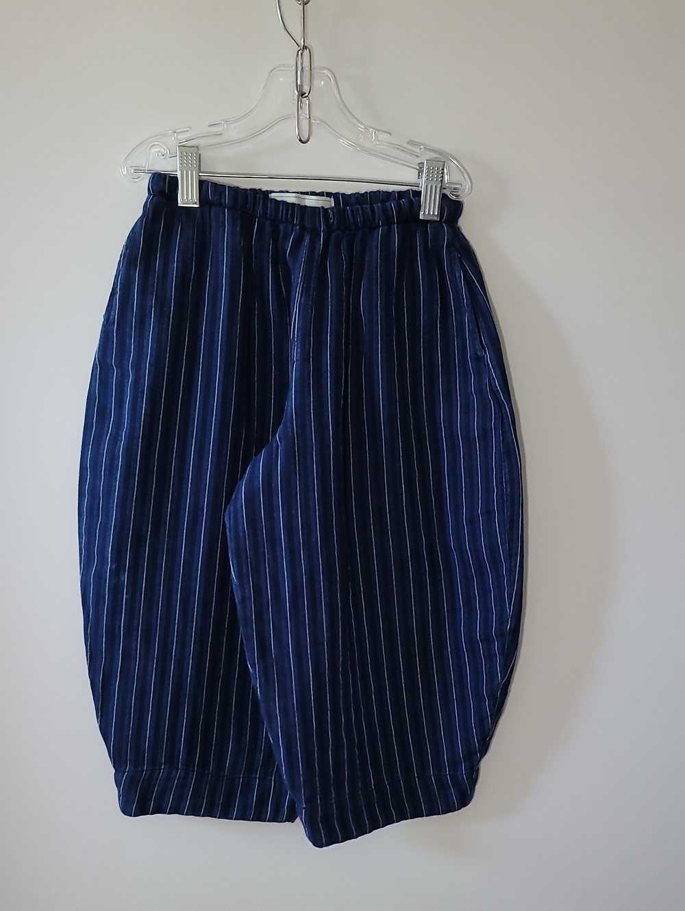 Zara Navy and White Pinstripe Midi Skirt